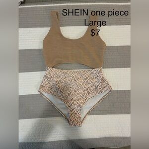 SHEIN Tan and White Polka Dot One Piece Swimsuit